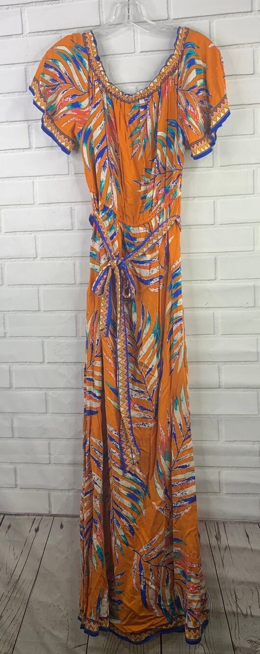 NWT Flying Tomato maxi dress tropical orange blue rayon women's size large